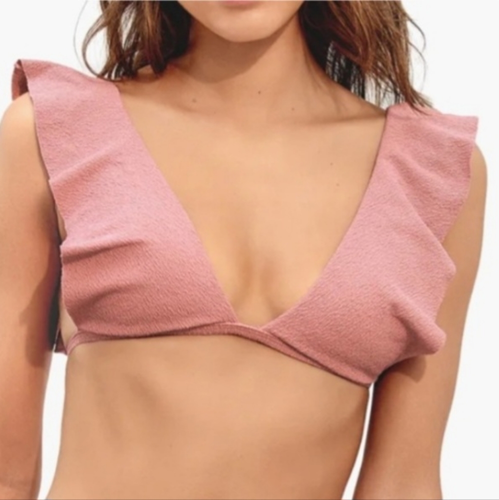 ViX Paula Hermanny Firenze Liz Bikini Top Blush Rose Petal Pink Ruffled Sz L NWT